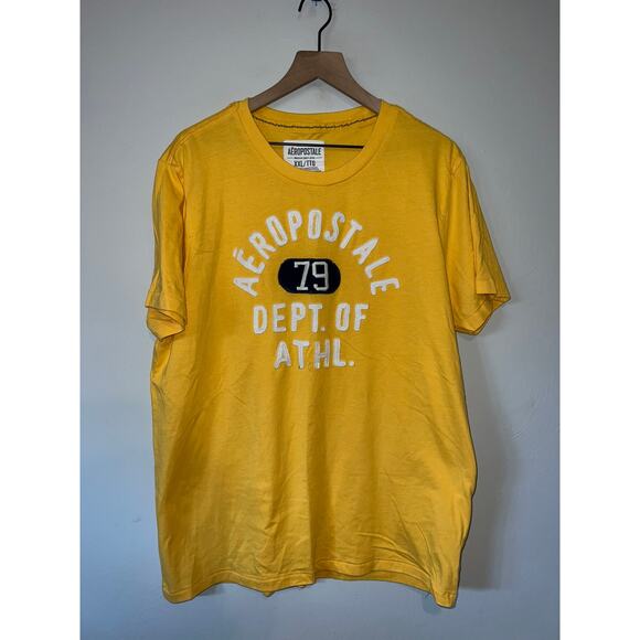 Y2K Aeropostale Dept Of Athletics Yellow Shirt Text Tee 2000s 2XL XXL - Picture 1 of 7
